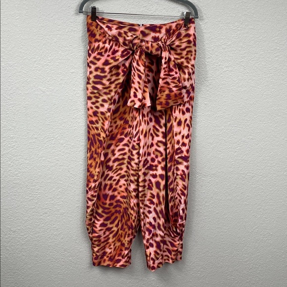 NWT Stella McCartney Tie Waist Wrap Silk Trouser Pants Martini Pink Cheetah 40 - Picture 9 of 16